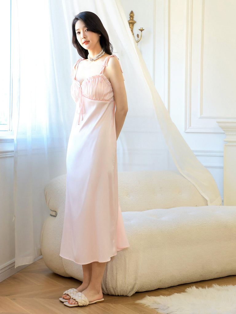 V Elegant Princess Pink Dress Lotus Leaf Strap Design | Musebree - Musebree