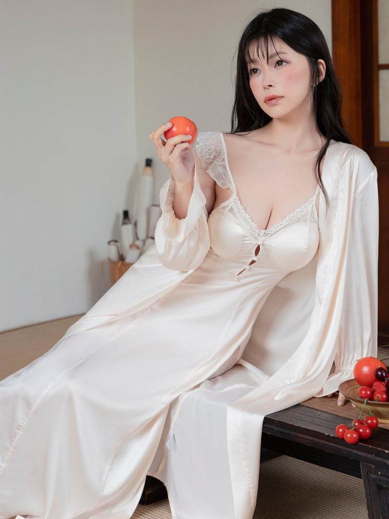 U【Valentine's Day】Elegant Loungewear Set Strap Nightdress With Knit Cardigan Comfortable Fit | Musebree - Musebree