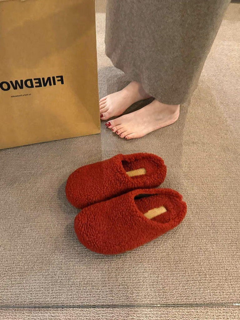 U New Year's Red Velvet Furry Slippers - The Skin Looks White Color | Musebree - Musebree