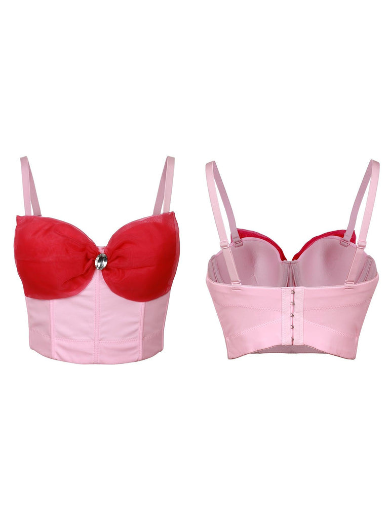 U【Valentine's Day】Dreamy Pink Bow Corset Romantic Mesh Design Versatile for Bra or Outerwear | Musebree - Musebree