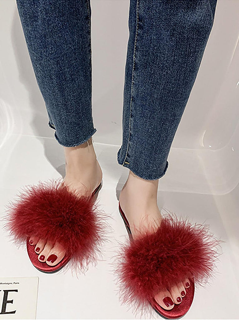 U【Valentine's Day】Cute Pink Red Cosy Plush Slippers to Wear at Home and Away | Musebree - Musebree