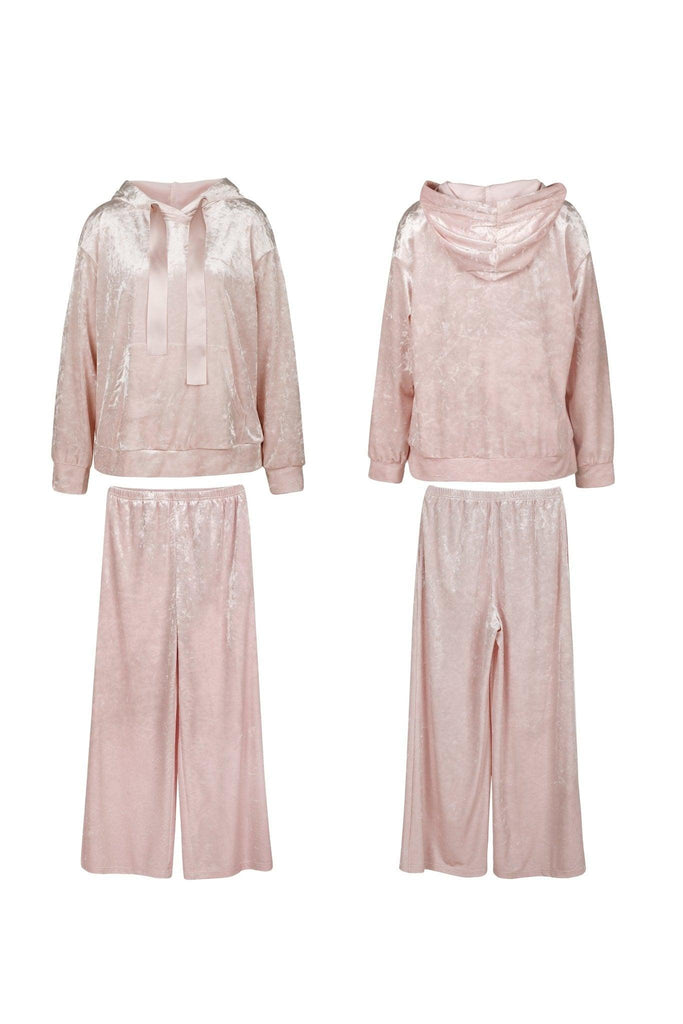 Y Sweet Girl Style Hooded Drawstring Pink Warm Loungewear Set | Musebree - Musebree