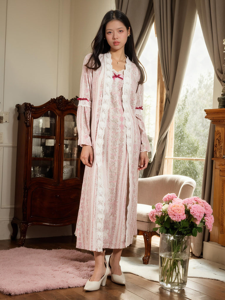 Z French pleated cardigan dress elegant loungewear pajama set with a flowy design | Musebree - Musebree