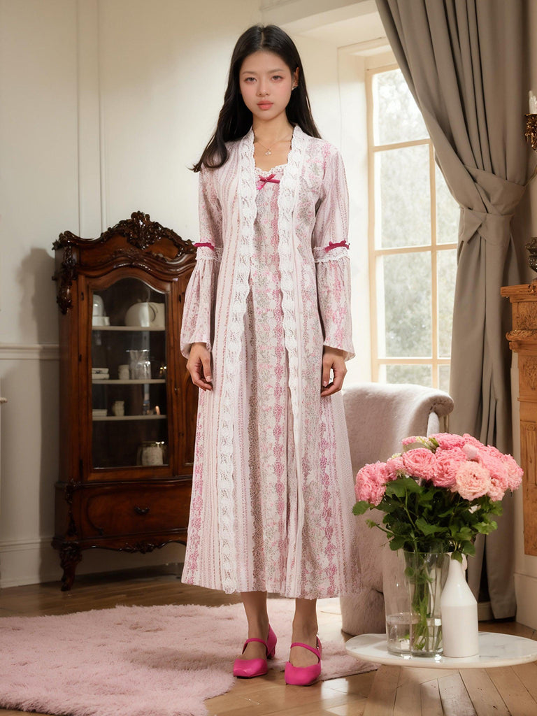 Z French pleated cardigan dress elegant loungewear pajama set with a flowy design | Musebree - Musebree