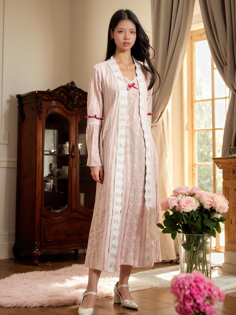 Z French pleated cardigan dress elegant loungewear pajama set with a flowy design | Musebree - Musebree