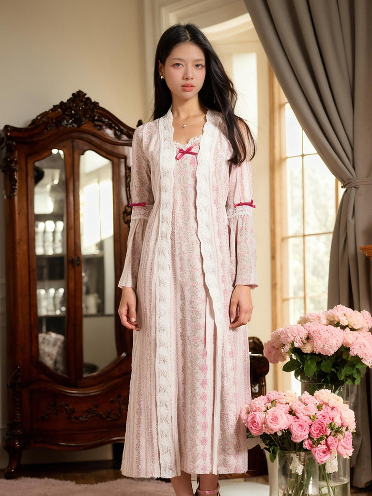 Z French pleated cardigan dress elegant loungewear pajama set with a flowy design | Musebree - Musebree