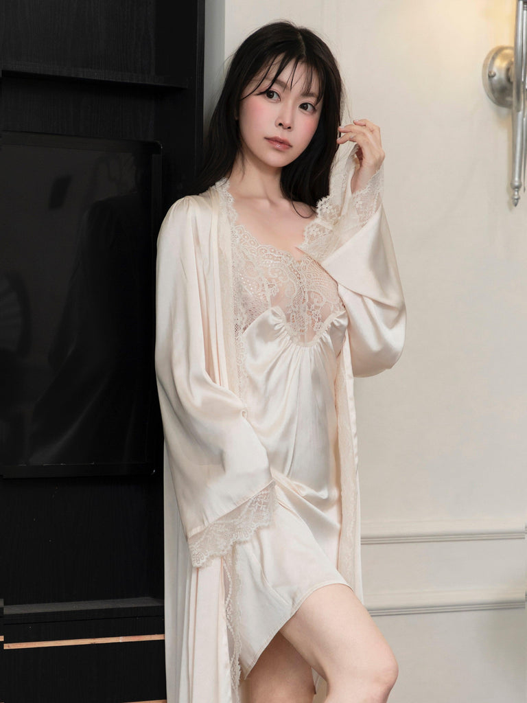 U【Valentine's Day】Sexy Vintage Pajamas Dreamy Lace Slip Dress and Cardigan Set | Musebree - Musebree