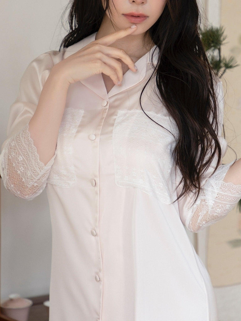 X Pink Lace Hem Irregular Design Simple Nightgown | Musebree - Musebree