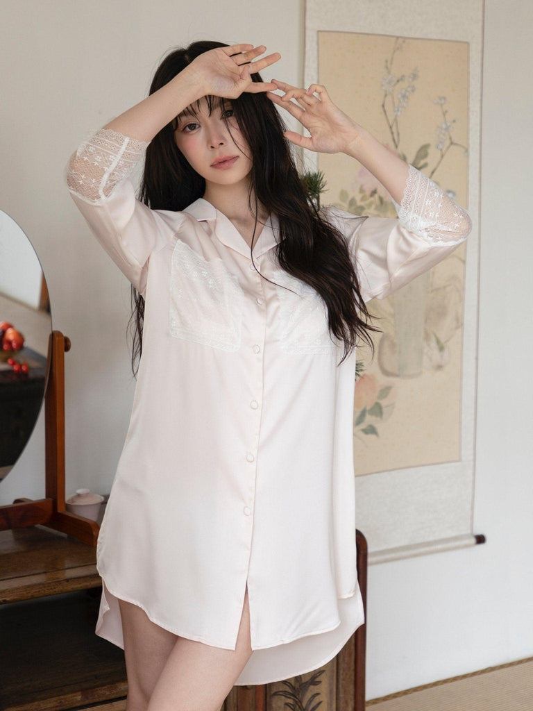 X Pink Lace Hem Irregular Design Simple Nightgown | Musebree - Musebree