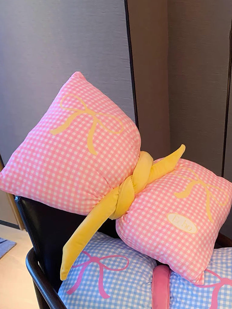 U1【Valentine's Day Gifts】Pink Checkered Bow Throw Pillow Cheerful and Stylish Accent | Musebree - Musebree