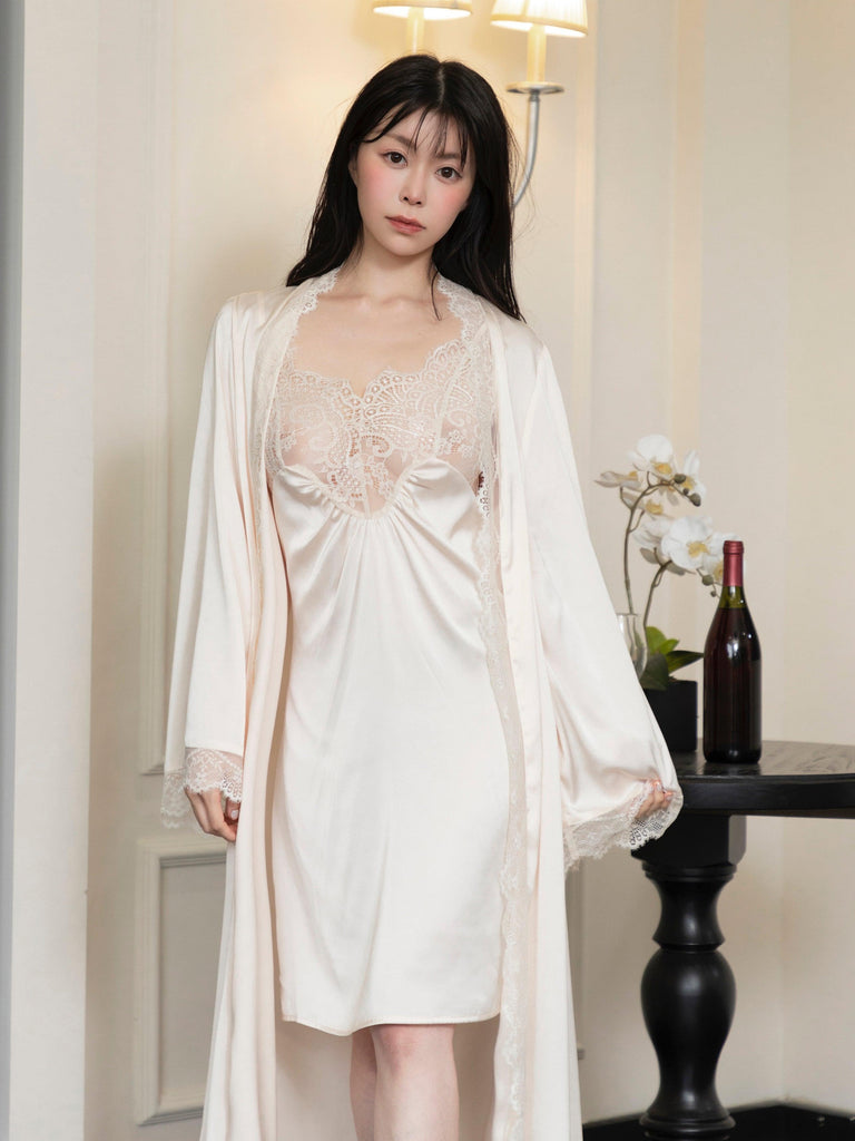 U【Valentine's Day】Sexy Vintage Pajamas Dreamy Lace Slip Dress and Cardigan Set | Musebree - Musebree