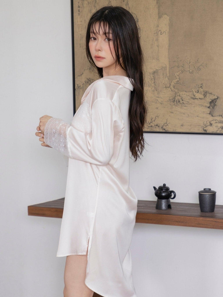 X Pink Lace Hem Irregular Design Simple Nightgown | Musebree - Musebree