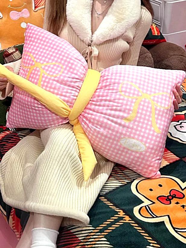 U1【Valentine's Day Gifts】Pink Checkered Bow Throw Pillow Cheerful and Stylish Accent | Musebree - Musebree