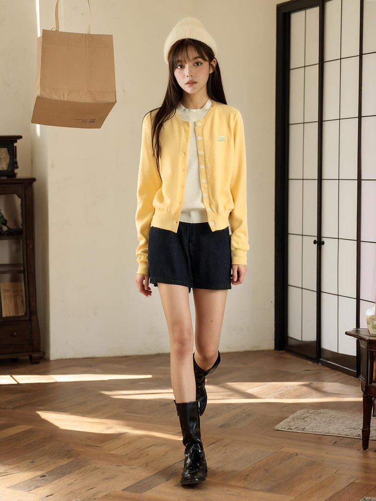 A Yellow Knitted Cardigan Soft Cozy Casual Lounge Wear | Musebree - Musebree