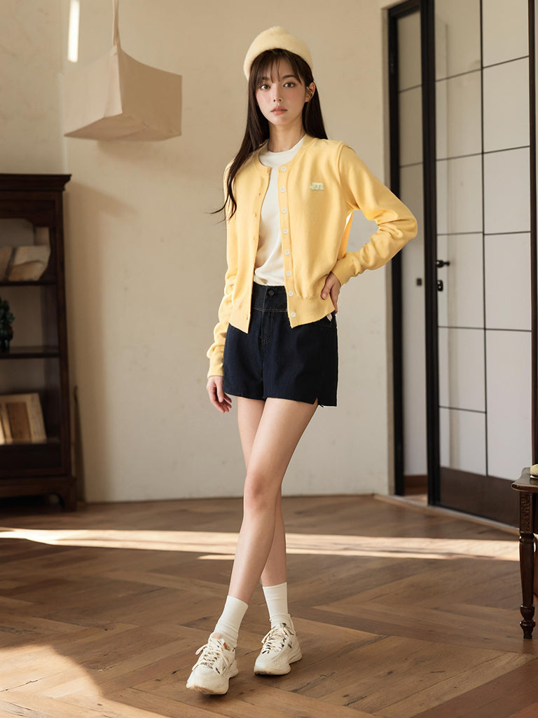 A Yellow Knitted Cardigan Soft Cozy Casual Lounge Wear | Musebree - Musebree